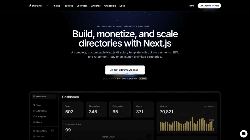 Dirstarter - A complete, customizable Next.js directory template with built-in payments, SEO, and AI content – pay once, launch unlimited directories.