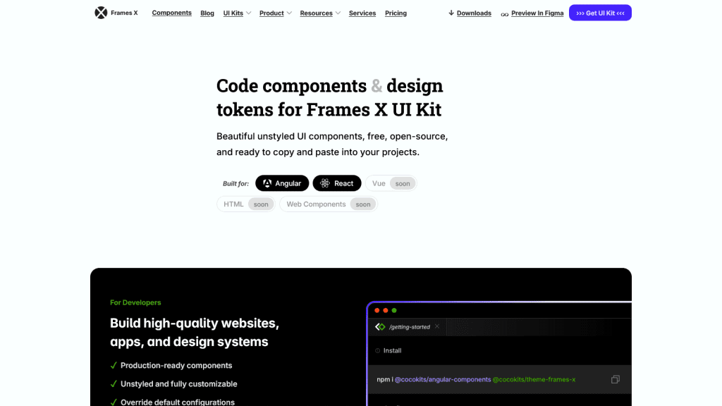 Frames X - Premium Figma UI Kit for enterprise-grade systems & sites.