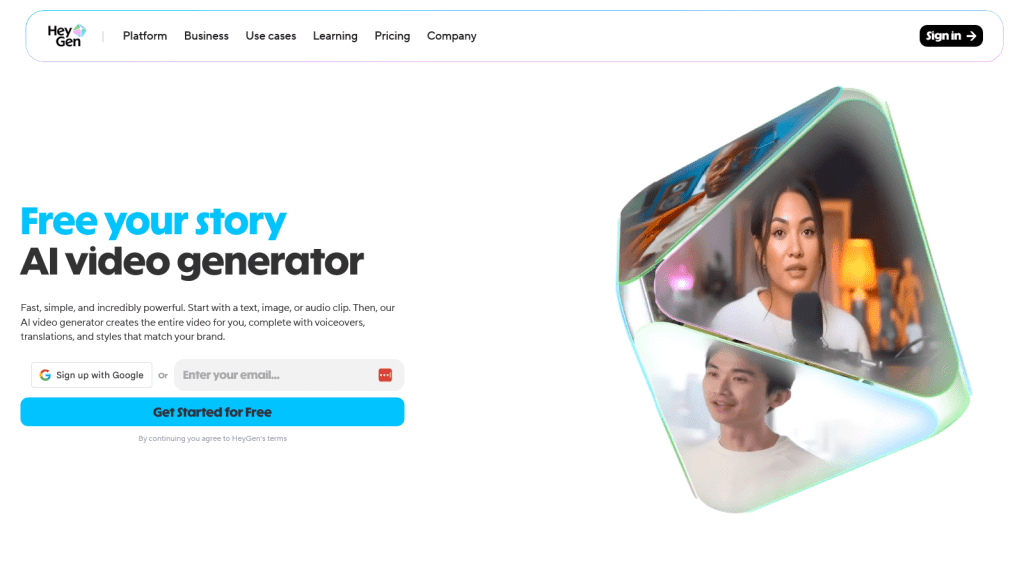 HeyGen - AI video generator with custom avatar creation and voice cloning.
