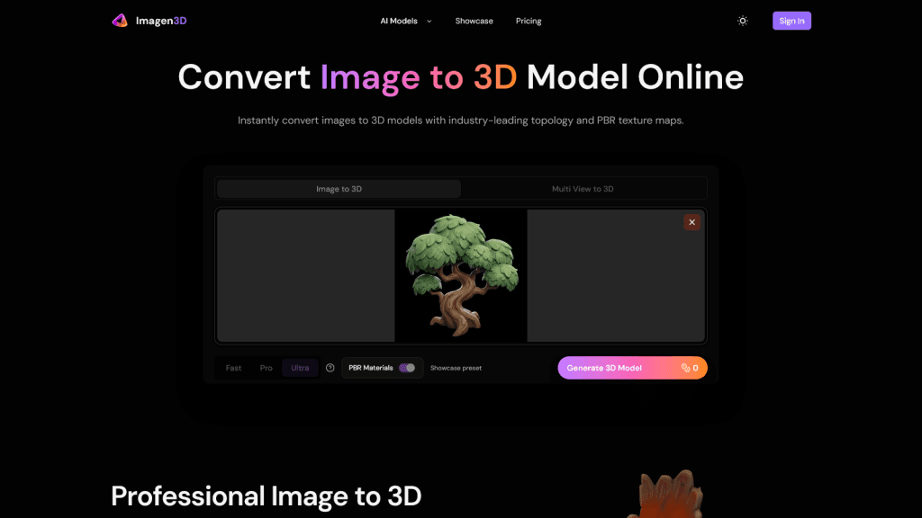 Image to 3D - Instantly convert images to 3D models with industry-leading topology and PBR texture maps.