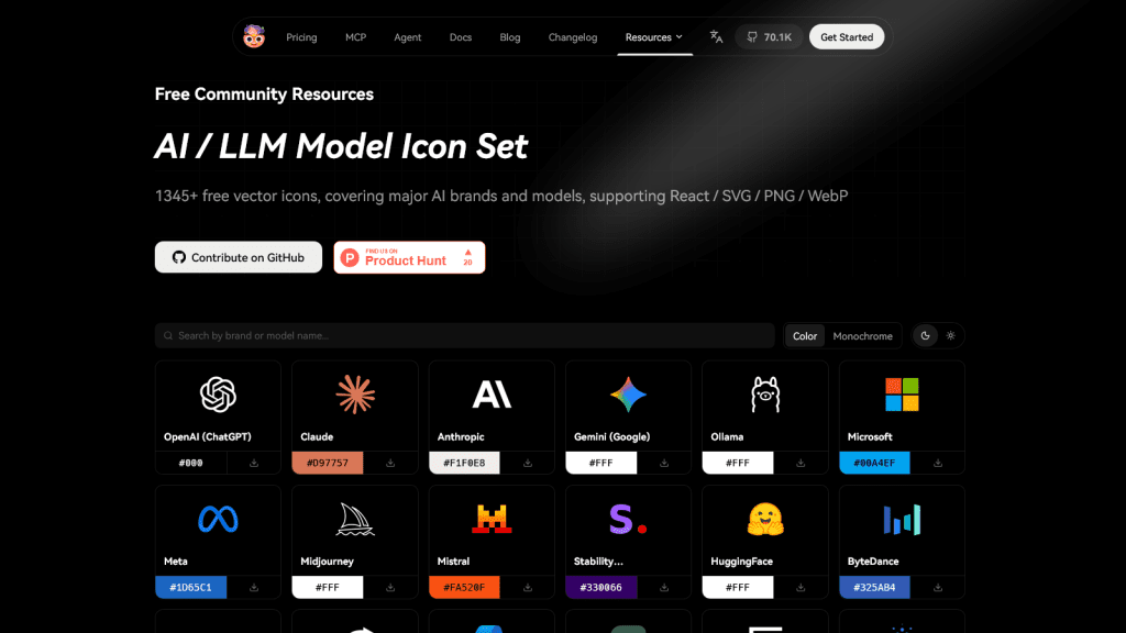 Lobe Icons - Free vector icons, covering major AI brands and models, supporting React / SVG / PNG / WebP