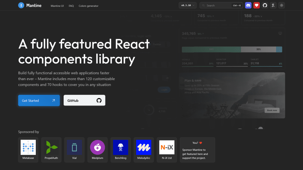 Mantine - A fully featured React components library.