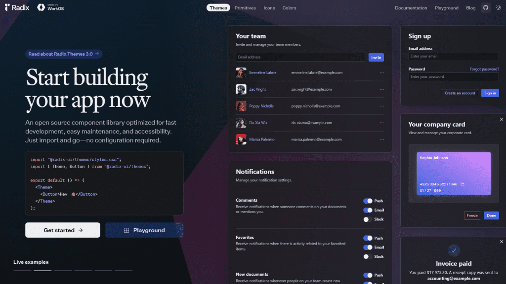 Radix UI - An open source component library optimized for fast development, easy maintenance, and accessibility.