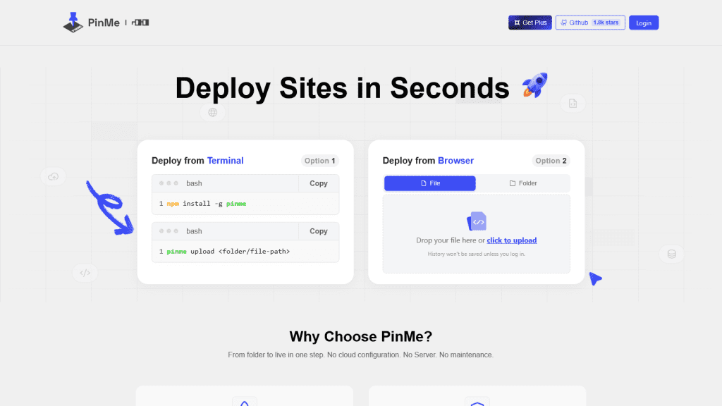 PinMe - Deploy Sites in Seconds.